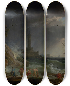 Triptych art skateboard deck of Claudejoseph Vernet A Storm On A Mediterranean Coast by Claude Joseph Vernet (1714-1789)