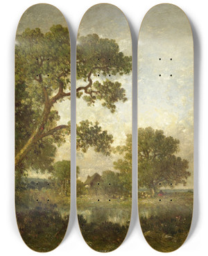 Triptych art skateboard deck of Lonvictor Dupr Landscape by Leon Victor Dupre (1816-1879)