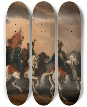 Triptych art skateboard deck of Piotr Michaowski Blue Hussars by Piotr Michalowski (1800-1855)