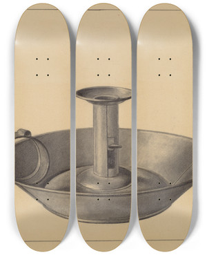 Triptych art skateboard deck of Herman Bader Candlestick by Herman Bader