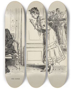 Triptych art skateboard deck of Charles Dana Gibson Her Dance by Charles Dana Gibson (1867-1944)