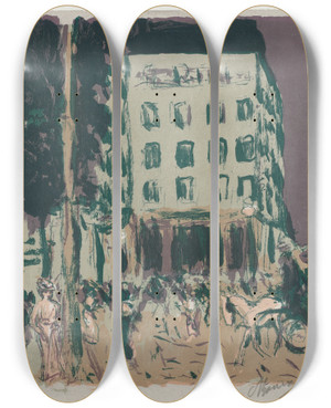 Triptych art skateboard deck of Pierre Bonnard The Boulevards by Pierre Bonnard (1867-1947)