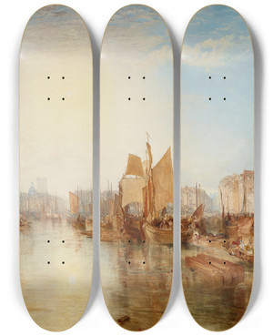 Triptych art skateboard deck of Joseph Mallord William Turner The Harbor Of Dieppe by Joseph Mallord William Turner (1775-1851)