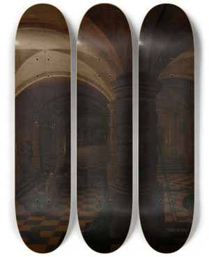 Triptych art skateboard deck of Pieter Neeffs The Elder The Salvation Of Saint Peter by Pieter Neeffs The Elder (1620-1675)