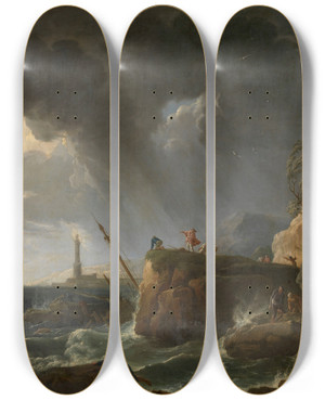Triptych art skateboard deck of Claudejoseph Vernet Seascape by Claude Joseph Vernet (1714-1789)