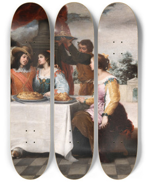 Triptych art skateboard deck of Bartolom Estebn Murillo The Prodigal Son Feasting by Bartolome Esteban Murillo (1617-1682)