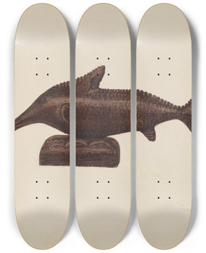 Triptych art skateboard deck of Charles Garjian Toy Fish by Charles Garjian