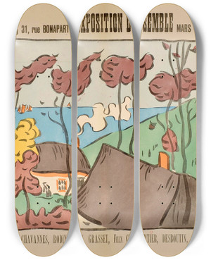 Triptych art skateboard deck of Philibertpaul Charbonnier Salon Des Cent_1 by Philibert-Paul Charbonnier (1866)