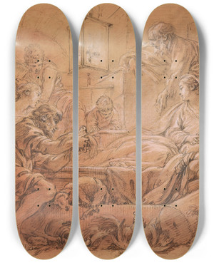 Triptych art skateboard deck of Franois Boucher The Nativity by Francois Boucher (1703-1770)