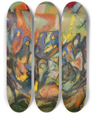 Triptych art skateboard deck of Adolf Hlzel Ohne Titel Figurenkomposition by Adolf Holzel (1853-1934)