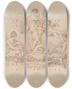 Triptych art skateboard deck of Edward Francis Burney Erato And Pan by Edward Francis Burney (1760-1848)