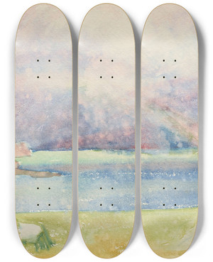 Triptych art skateboard deck of Giovanni Giacometti Blick Von Maloja Auf Den Silsersee Mit Regenbogen by Giovanni Giacometti (1868-1933)