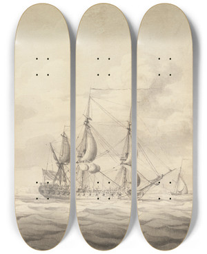 Triptych art skateboard deck of Charles Brooking Two Frigates Before The Wind by Charles Brooking (1723-1759)