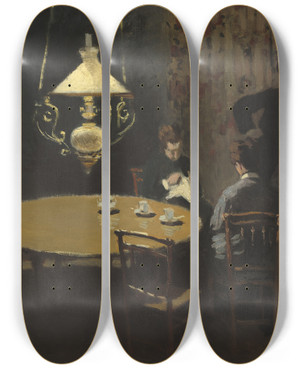 Triptych art skateboard deck of Claude Monet Interior After Dinner by Claude Monet (1840-1926)