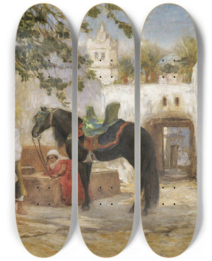 Triptych art skateboard deck of Frederick Arthur Bridgman The Barber by Frederick Arthur Bridgman (1847-1928)