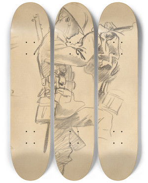 Triptych art skateboard deck of John Singer Sargent Studies For Gassed Recto by John Singer Sargent (1856-1925)