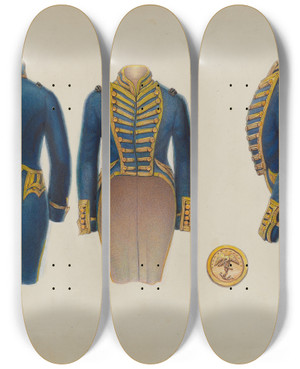 Triptych art skateboard deck of B Berndt Coat Of Naval Lieutenant by B Berndt