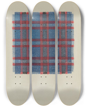 Triptych art skateboard deck of Frank J Mace Plaid Homespun by Frank J Mace