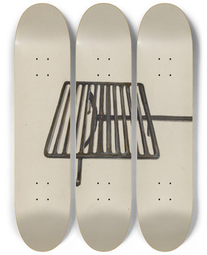 Triptych art skateboard deck of Edna C Rex Kitchen Broiler by Edna C Rex (1893-1972)