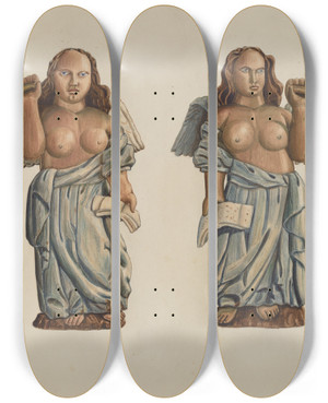 Triptych art skateboard deck of Al Curry Two Angels by Al Curry (20-)