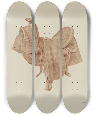 Triptych art skateboard deck of Joe Brennan Saddle by Joe Brennan
