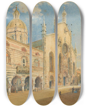Triptych art skateboard deck of Rudolf Von Alt Dom Zu Como by Rudolf Von Alt (1812-1905)