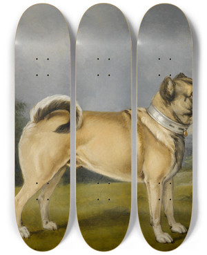 Triptych art skateboard deck of Henry Bernard Chalon A Favorite Pug by Henry Bernard Chalon (1770-1849)