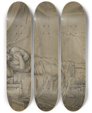 Triptych art skateboard deck of Jean Antoine Verschaeren Sleeping Warrior by Jean Antoine Verschaeren (1803-1863)