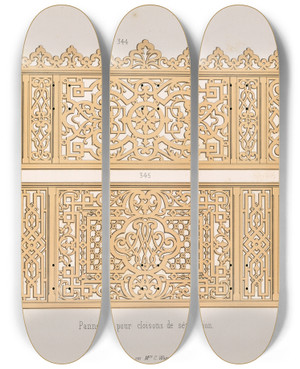 Triptych art skateboard deck of A Sanguineti La Decoration En Bois Decoupe Pl24 by A Sanguineti