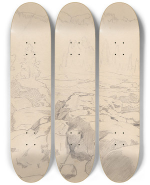Triptych art skateboard deck of Hans Gude Ved Labrofossen by Hans Gude (1825-1903)
