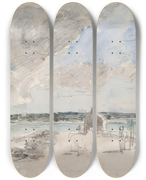 Triptych art skateboard deck of Eugne Boudin Plougastel Le Passage Lembouchure De La Rivire De Landerneau by Eugene Boudin (1824-1898)