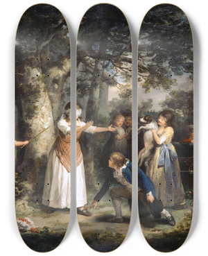 Triptych art skateboard deck of George Morland Blind Mans Buff by George Morland (1763-1804)