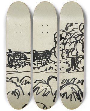 Triptych art skateboard deck of Ernst Ludwig Kirchner Bauerngehft Auf Fehmarn by Ernst Ludwig Kirchner (1880-1938)