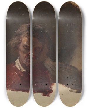Triptych art skateboard deck of Adolph Tidemand Farmer Study For Low Church Devotion by Adolph Tidemand (1814-1876)