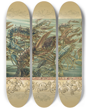 Triptych art skateboard deck of Anton Seder Das Thier In Der Decorativen Kunst Pl03 by Anton Seder (1850-1916)