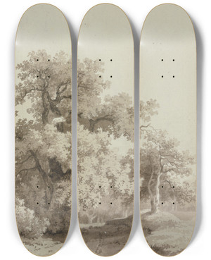 Triptych art skateboard deck of Jeanjacques De Boissieu Landschaft Mit Groen Bumen by Jean-Jacques de Boissieu (1736-1810)