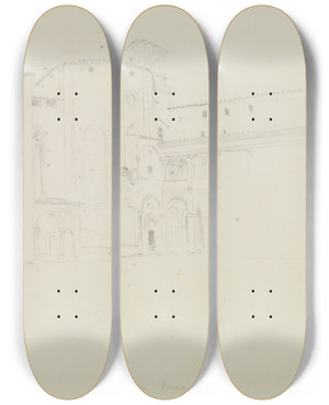 Triptych art skateboard deck of Karl Blechen Ansicht Vom Dom S Lorenzo In Perugia by Carl Blechen