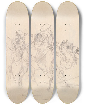 Triptych art skateboard deck of Sawrey Gilpin Figures On Camels by Sawrey Gilpin (1733-1807)