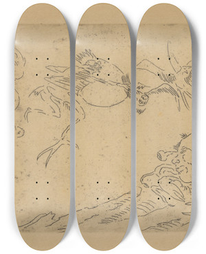 Triptych art skateboard deck of James Ensor De Verschrikkelijke Boogschutter by James Ensor (1860-1949)