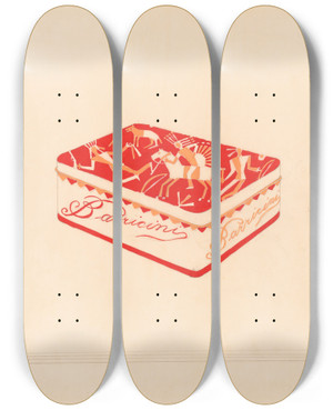 Triptych art skateboard deck of Winold Reiss Graphic Design Drawings For Barricini Candy Packages_1 by Winold Reiss (1886-1953)