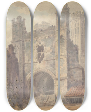 Triptych art skateboard deck of Joseph Mallord William Turner St Augustines Gate Canterbury by Joseph Mallord William Turner (1775-1851)