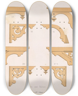 Triptych art skateboard deck of A Sanguineti La Decoration En Bois Decoupe Pl10 by A Sanguineti