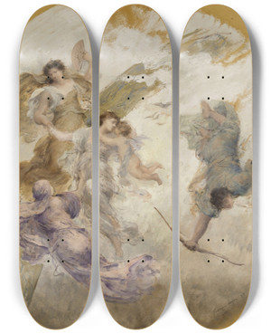 Triptych art skateboard deck of Franois Lafon Allgorie by Francois Lafon (1846-1920)
