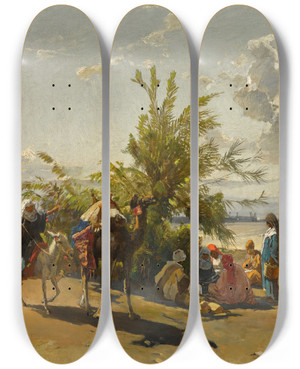 Triptych art skateboard deck of Hermann David Salomon Corrodi Encampment by Hermann David Salomon Corrodi (1844-1905)