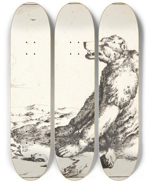 Triptych art skateboard deck of Marcus De Bye Siddende Bjrn Vendt Mod Venstre_1 by Marcus de Bye (1638-1688)