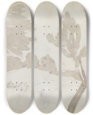 Triptych art skateboard deck of George Romney Landscape by George Romney (1734-1802)