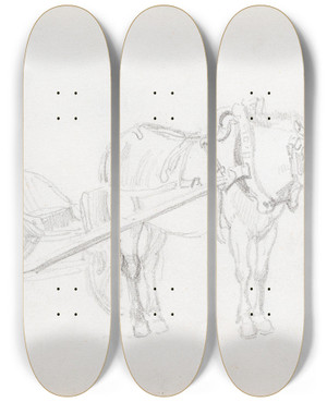 Triptych art skateboard deck of Adolph Tidemand Hest Og Karjol by Adolph Tidemand (1814-1876)