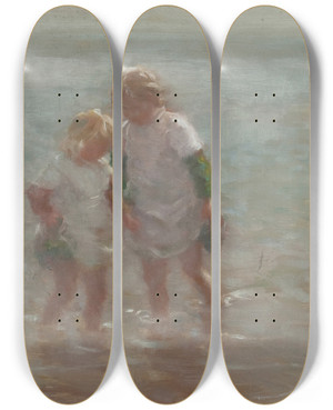 Triptych art skateboard deck of William Marshall Brown Bathers by William Marshall Brown