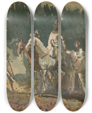 Triptych art skateboard deck of Cyprin Majernk Sleepwalkers by Cyprian Majernik (1909-1945)