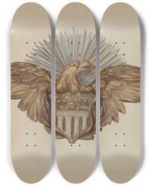 Triptych art skateboard deck of Eva Wilson Eagle Emblem by Eva Wilson